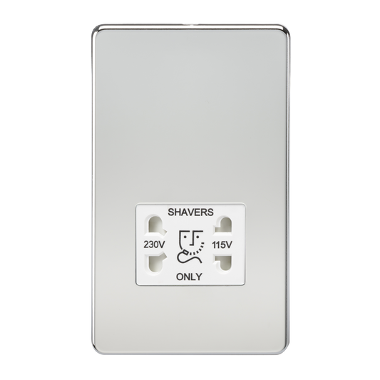 Knightsbridge SF8900PCW Dual Voltage 115/230V 20VA Shaver Socket Polished Chrome White Insert