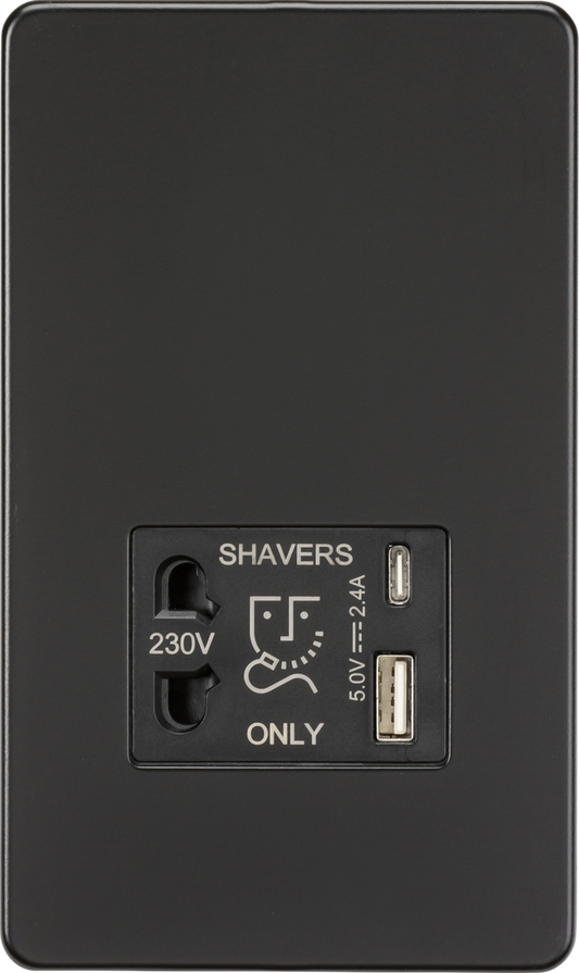 Knightsbridge SF8909MB Dual Voltage 115/230V 20VA Shaver Socket with USB Matt Black