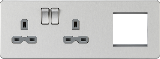 Knightsbridge SFR192LBCG 2 Gang 13A DP Switched Socket & 2x Module Left Hand Multimedia Faceplate Br