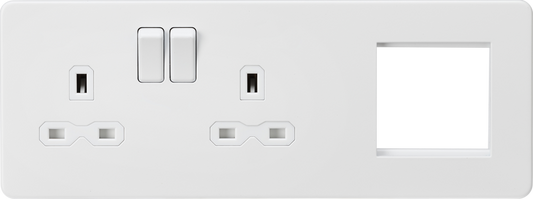 Knightsbridge SFR192LMW 2 Gang 13A DP Switched Socket & 2x Module Left Hand Multimedia Faceplate Mat