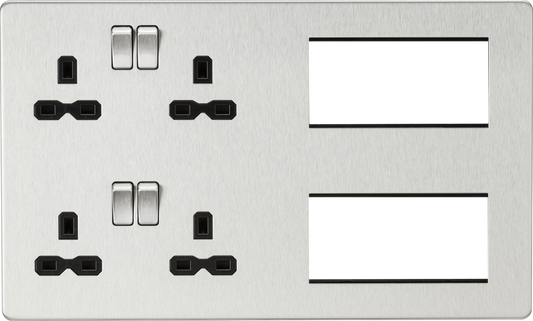 Knightsbridge SFR298BC 2 x 2 Gang 13A DP Switched Socket & 8 x Module Multimedia Faceplate Brushed C
