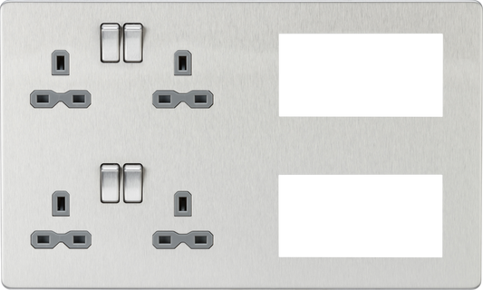 Knightsbridge SFR298BCG 2 x 2 Gang 13A DP Switched Socket & 8 x Module Multimedia Faceplate Brushed