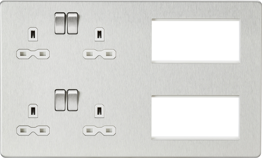 Knightsbridge SFR298BCW 2 x 2 Gang 13A DP Switched Socket & 8 x Module Multimedia Faceplate Brushed
