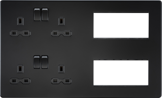 Knightsbridge SFR298MBB 2 x 2 Gang 13A DP Switched Socket & 8 x Module Multimedia Faceplate Matt Bla