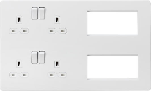 Knightsbridge SFR298MW 2 x 2 Gang 13A DP Switched Socket & 8 x Module Multimedia Faceplate Matt Whit