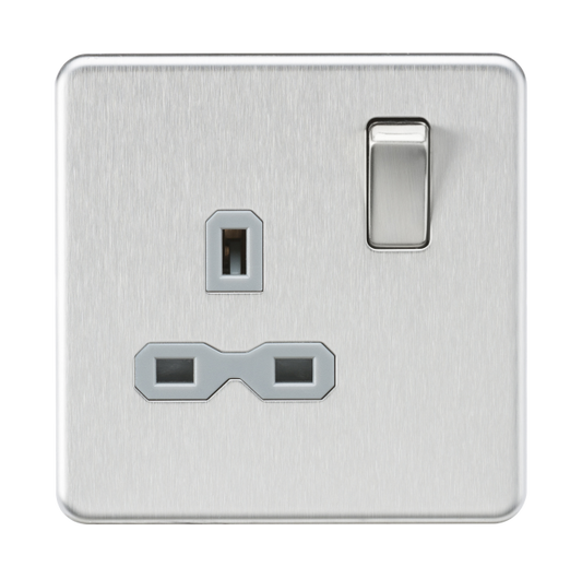 Knightsbridge SFR7000BCG 1 Gang 13A DP Switched Socket Brushed Chrome Grey Insert