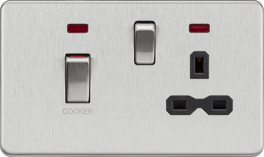 Knightsbridge SFR83MNBC 2 Gang 45A DP Cooker Control Unit with Neon Brushed Chrome Black Insert