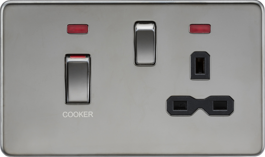 Knightsbridge SFR83MNBN 2 Gang 45A DP Cooker Control Unit with Neon Black Nickel