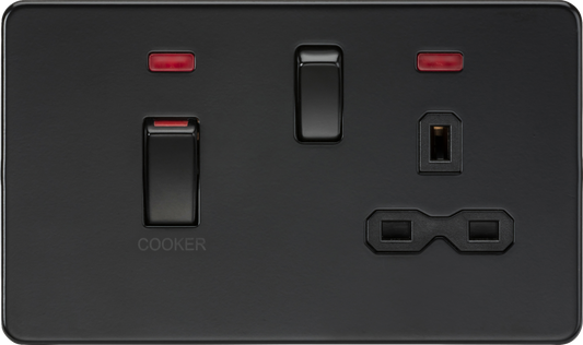 Knightsbridge SFR83MNMBB 2 Gang 45A DP Cooker Control Unit with Neon Matt Black