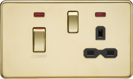 Knightsbridge SFR83MNPB 2 Gang 45A DP Cooker Control Unit with Neon Polished Brass Black Insert