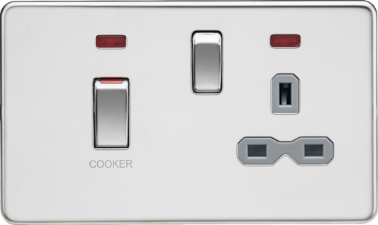 Knightsbridge SFR83NPCG 2 Gang 45A DP Cooker Control Unit with Neon Polished Chrome Grey Insert