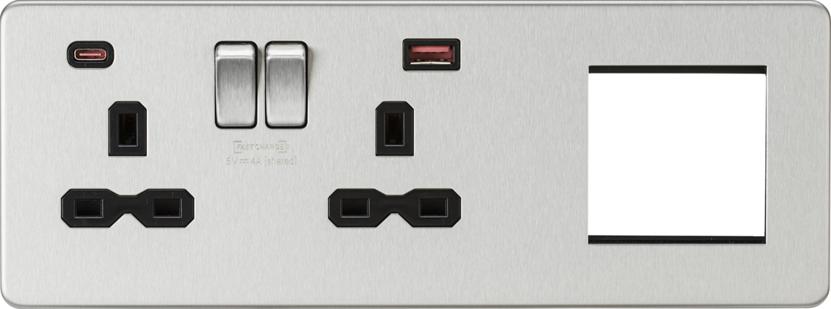 Knightsbridge SFR992LBC Left Hand 2 Gang Socket + 1 x 2 Module + Type A ...