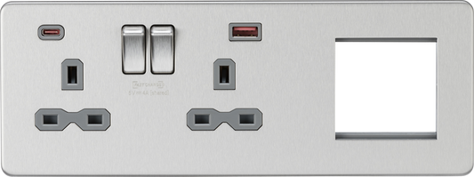 Knightsbridge SFR992LBCG 2 Gang 13A DP Switched Socket with USB & 2x Module Left Hand Multimedia Fac