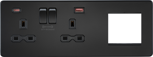 Knightsbridge SFR992LMBB 2 Gang 13A DP Switched Socket with USB & 2x Module Left Hand Multimedia Fac