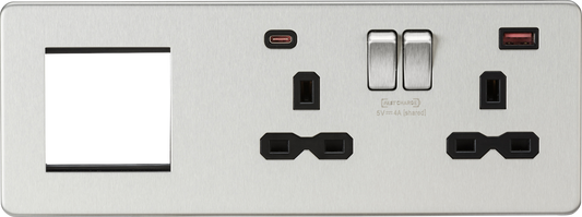 Knightsbridge SFR992RBC 2 Gang 13A DP Switched Socket with USB & 2x Module Right Hand Multimedia Fac