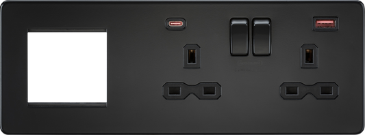 Knightsbridge SFR992RMBB 2 Gang 13A DP Switched Socket with USB & 2x Module Right Hand Multimedia Fa