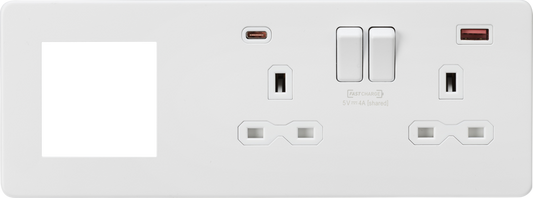 Knightsbridge SFR992RMW 2 Gang 13A DP Switched Socket with USB & 2x Module Right Hand Multimedia Fac