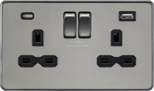 Knightsbridge SFR9940BN 2 Gang 13A Type A + C 4A (5VDC) USB Socket Black Nickel