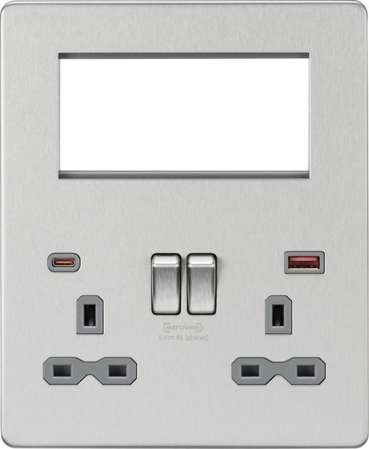 Knightsbridge SFR994BCG 1 x 2 Gang 13A DP Switched Socket with USB & 4x Module Half Size Multimedia