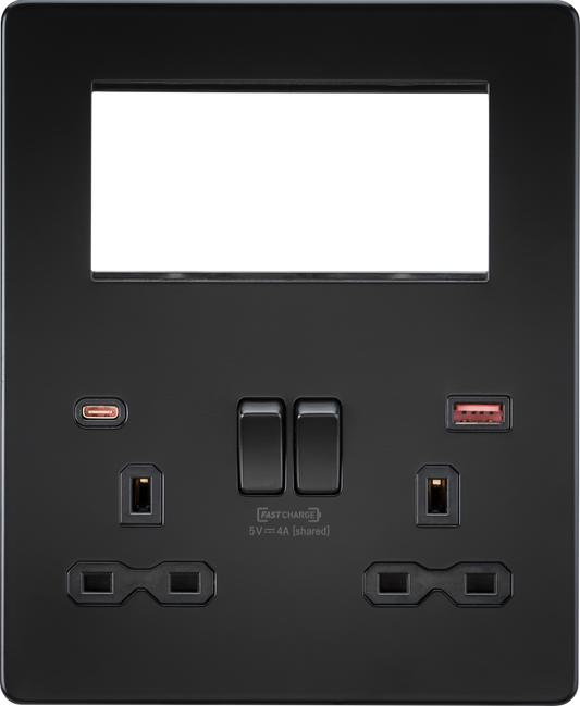 Knightsbridge SFR994MBB 1 x 2 Gang 13A DP Switched Socket with USB & 4x Module Half Size Multimedia