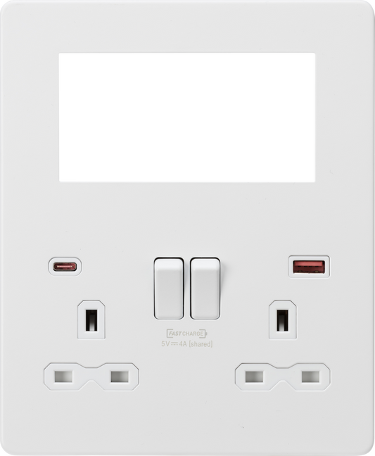 Knightsbridge SFR994MW 1 x 2 Gang 13A DP Switched Socket with USB & 4x Module Half Size Multimedia F
