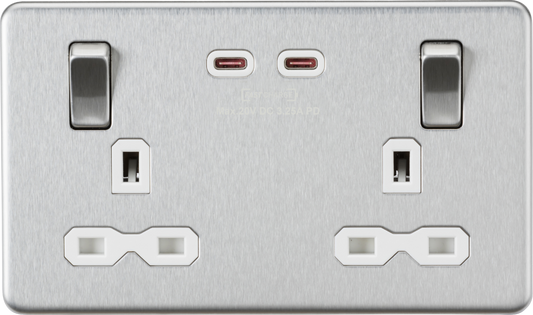 Knightsbridge SFR9965BCW 2 Gang 13A DP Switched Socket with Dual Type C USB (65W FastCharge) Brushed Chrome