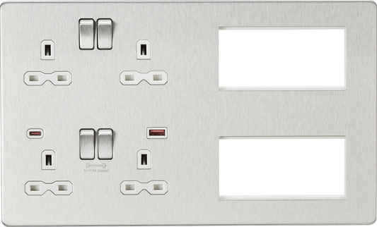Knightsbridge SFR998BCW 2 x 2 Gang 13A DP Switched USB Socket & 8 x Module Multimedia Faceplate Brus