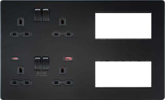 Knightsbridge SFR998MBB 2 x 2 Gang 13A DP Switched USB Socket & 8 x Module Multimedia Faceplate Matt