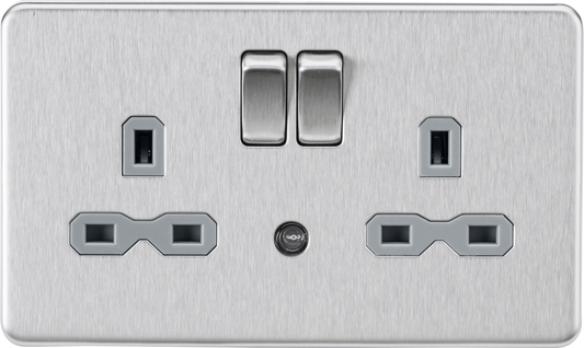 Knightsbridge SFR9NLBCG 2 Gang 13A DP Switched Socket with Nightlight Brushed Chrome Grey Insert