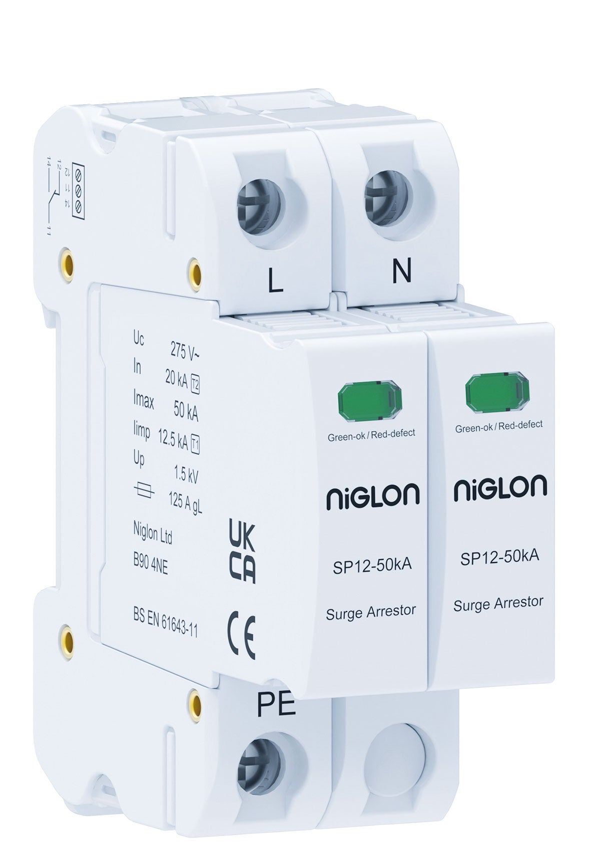 Niglon SP12S-1PN/50KA Type 1+2 1P+N Surge Protection Device 275V