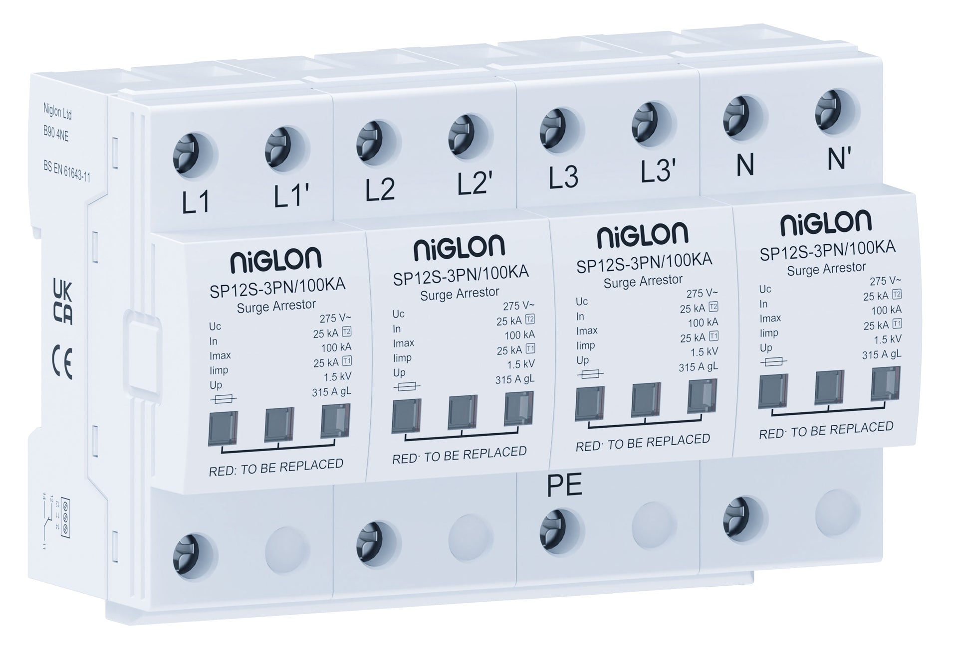 Niglon SP12S-3PN/100KA Type 1+2 3P+N Surge Protection Device 275V
