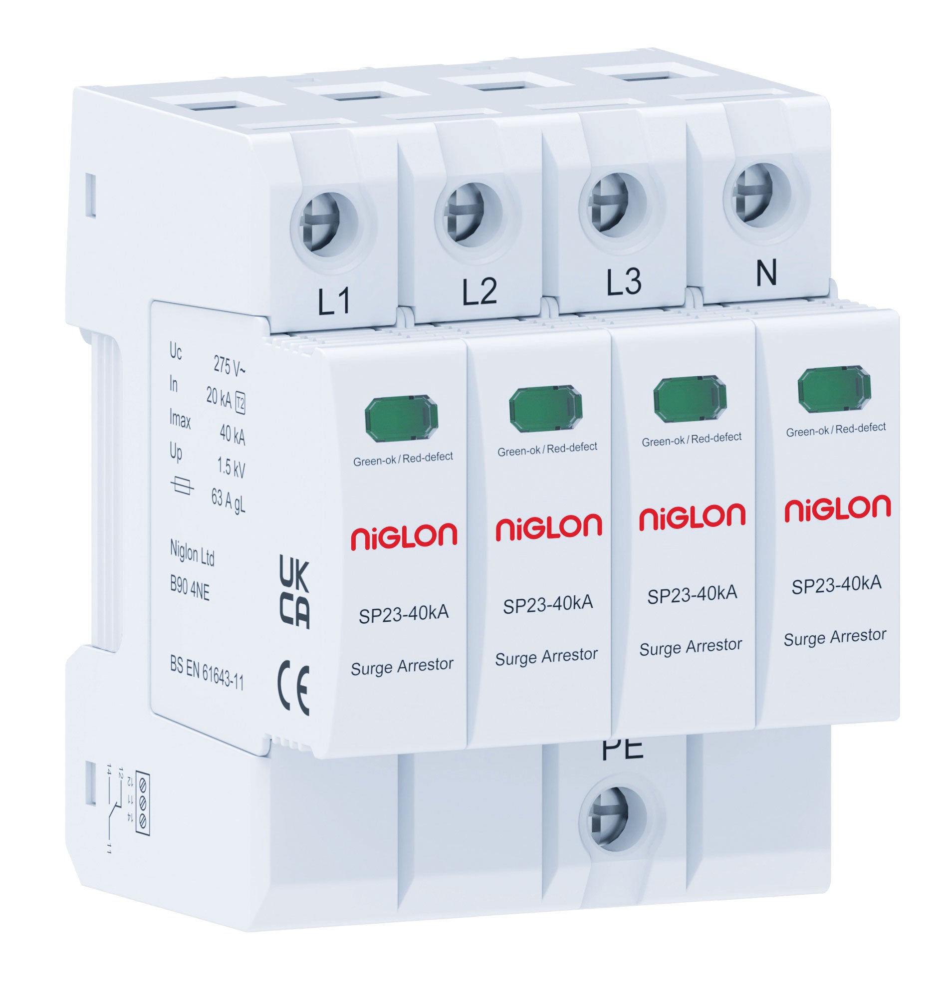 Niglon SP23S-3PN/40KA Type 2 3P+N Surge Protection Device 275V