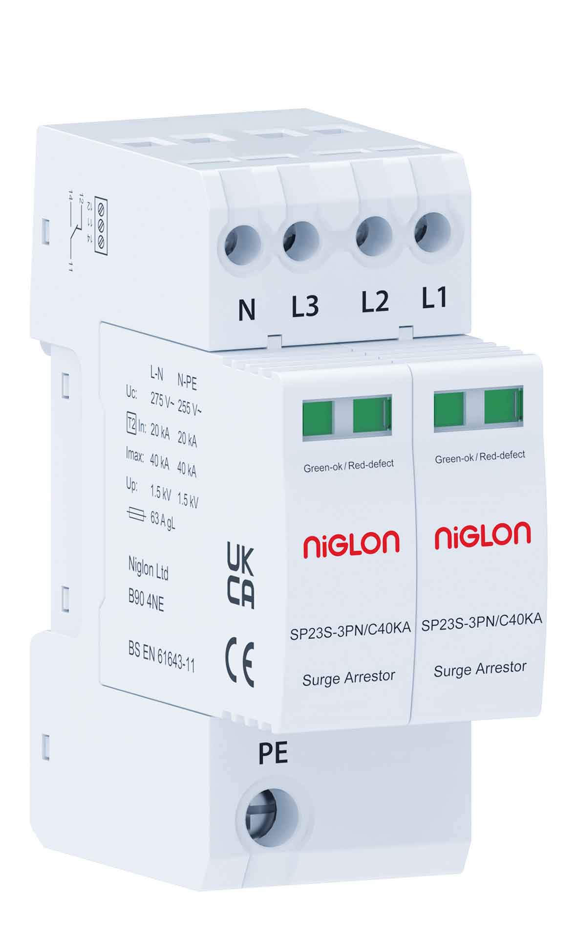 Niglon SP23S-3PN/C40KA Type 2 3P+N Surge Protection Device 275V