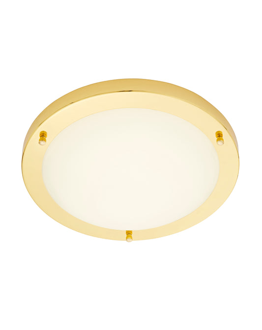 Forum SPA-34047-BRS Delphi 18W LED Round Flush Ceiling Light with Glass Opal Diffuser 4000K IP44 Brass