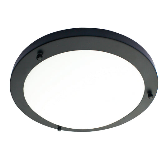 Forum SPA-34047-SBLK Delphi 18W LED Round Flush Ceiling Light with Glass Opal Diffuser 4000K IP44 Satin Black