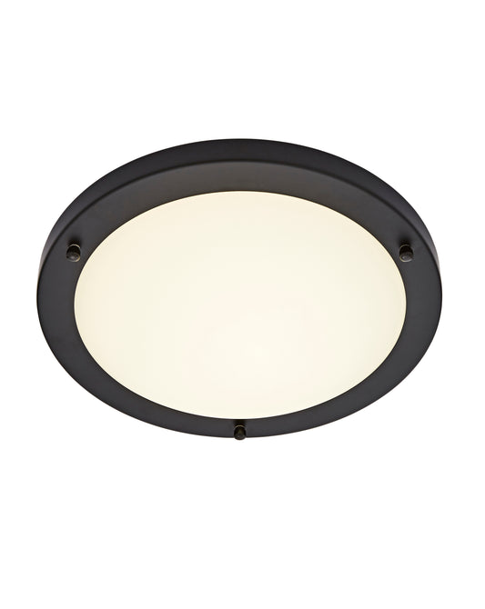 Forum SPA-34050-SBLK Delphi 2 x E27 Round Flush Ceiling Light with Glass Opal Diffuser IP44 Satin Black