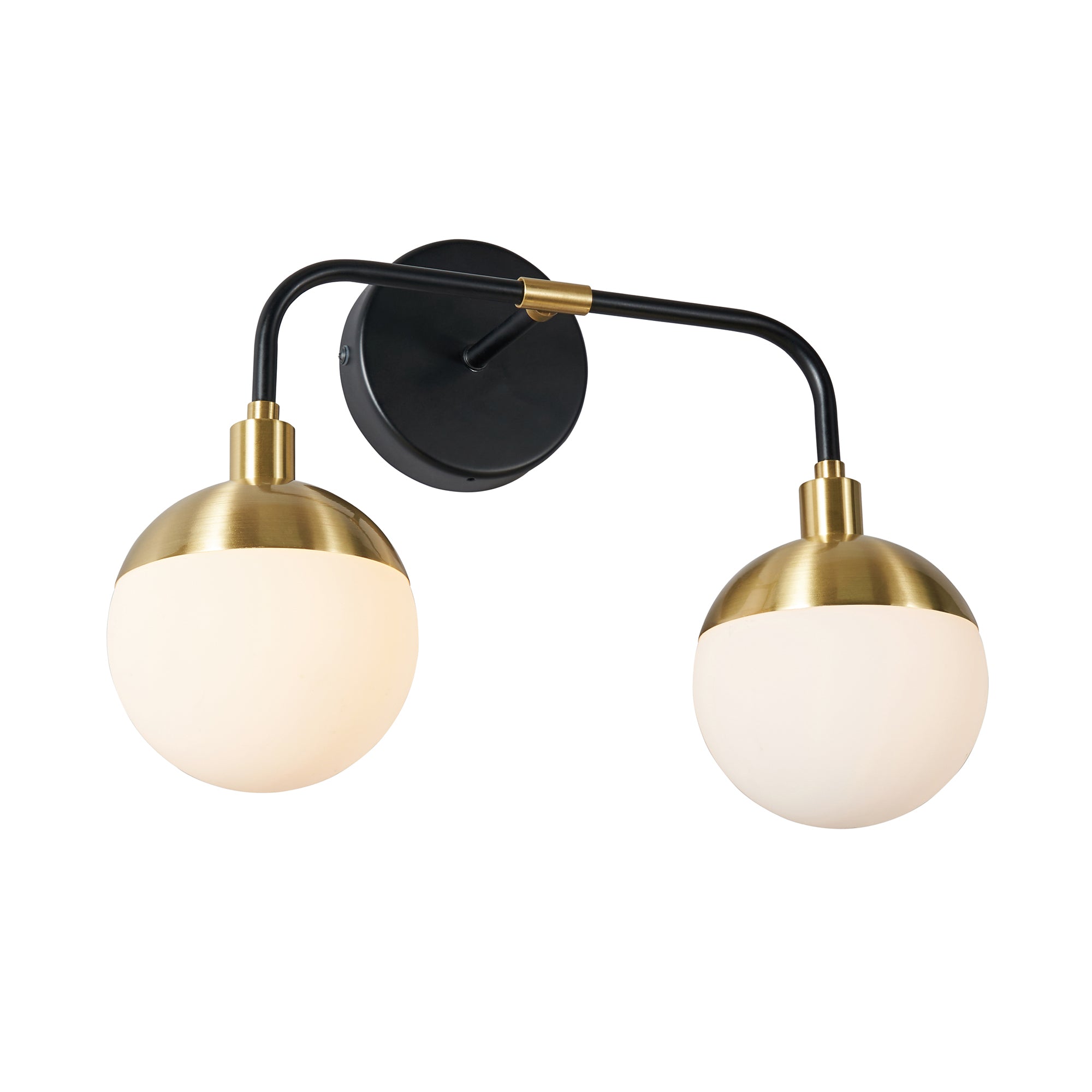 Forum SPA-35812-BLK Lille 2 x G9 Globe Wall Light with Opal Shades IP44 Black and Satin Brass