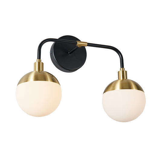Forum SPA-35812-BLK Lille 2 x G9 Globe Wall Light with Opal Shades IP44 Black and Satin Brass