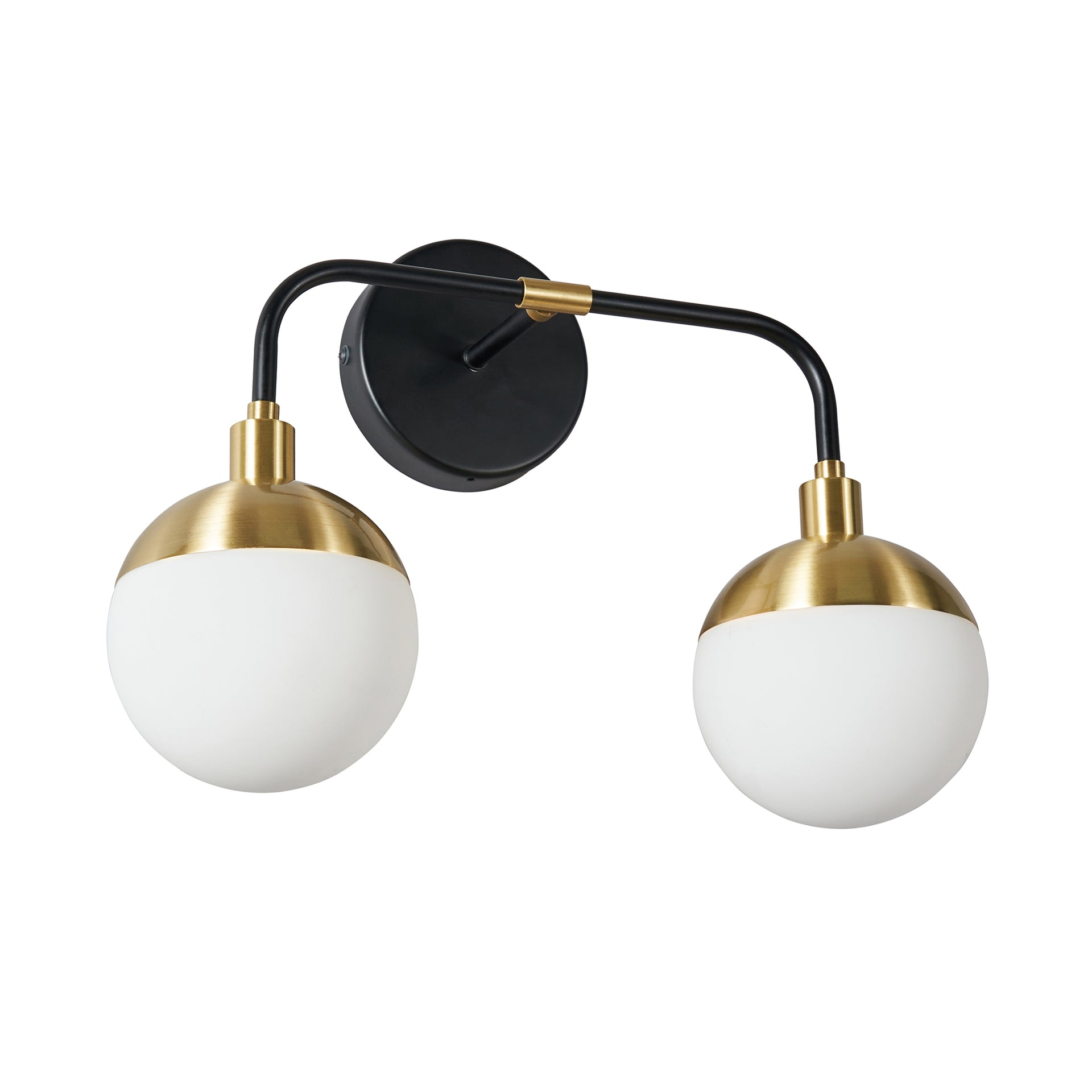 Forum SPA-35812-BLK Lille 2 x G9 Globe Wall Light with Opal Shades IP44 Black and Satin Brass
