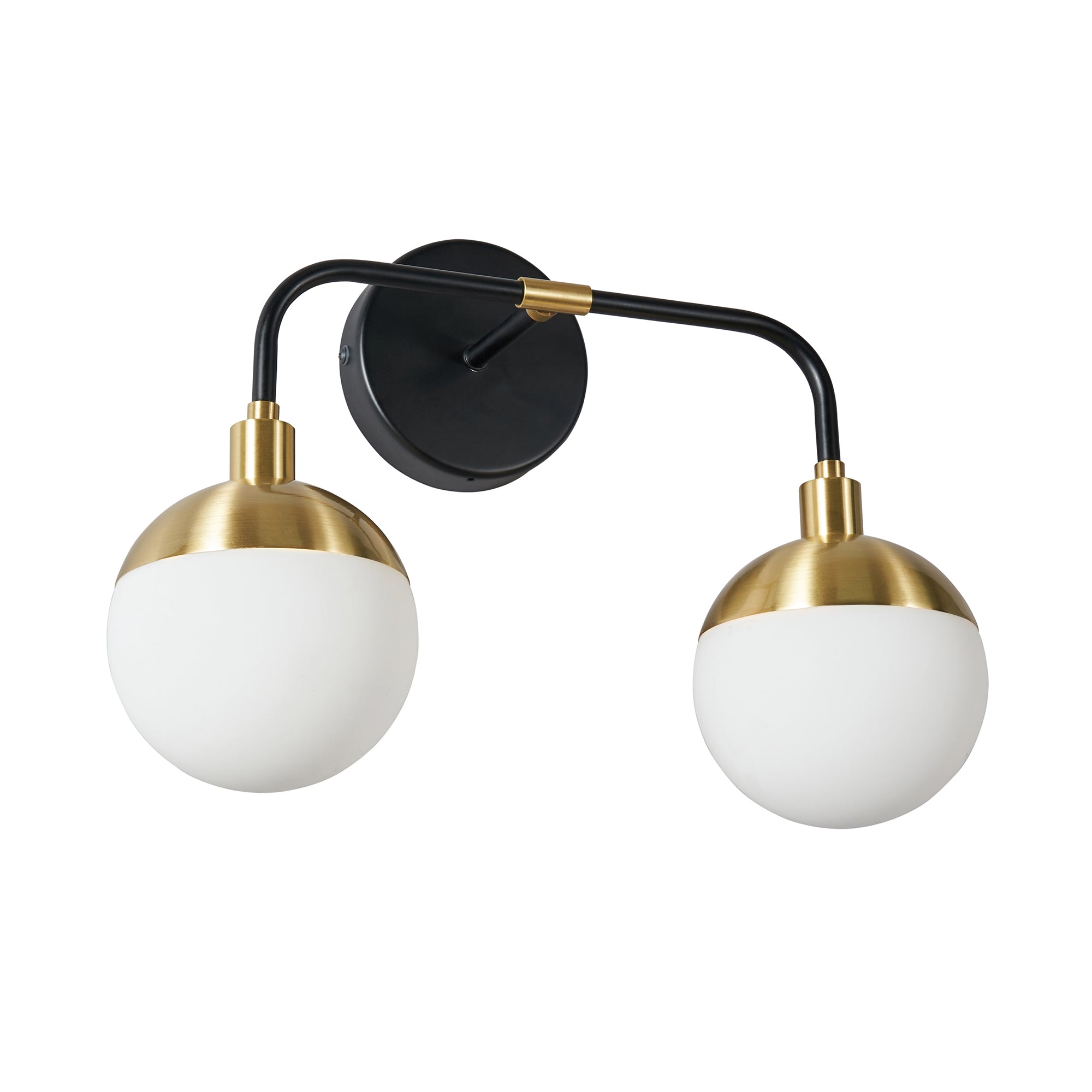 Forum SPA-35812-BLK Lille 2 x G9 Globe Wall Light with Opal Shades IP44 Black and Satin Brass