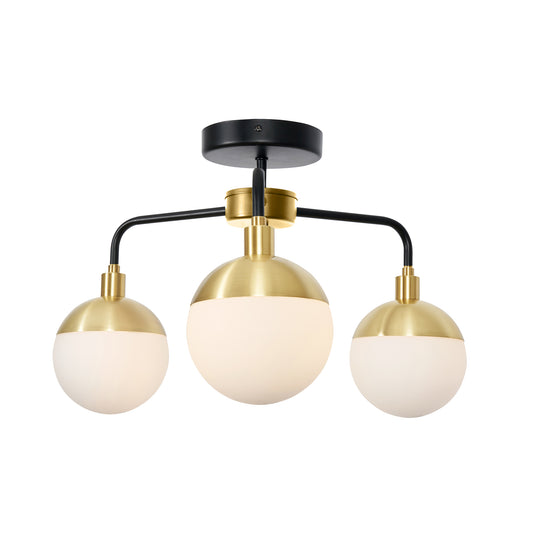 Forum SPA-35814-BLK Lille 3 x G9 Globe Ceiling Light with Opal Shades IP44 Black and Satin Brass