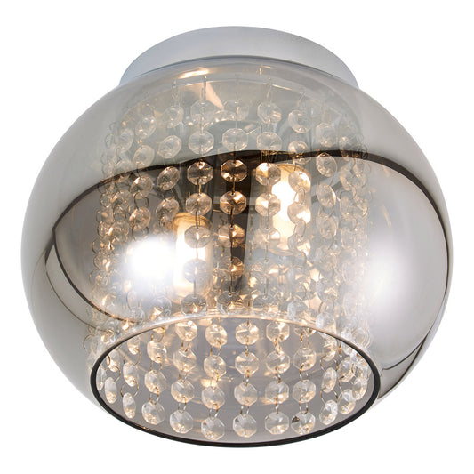 Forum SPA-35839-SMK Megara 2 x G9 Ceiling Light with Crystal Droplets and Smoked Glass Shade IP44 Chrome
