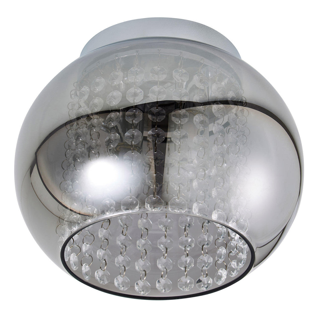 Forum SPA-35839-SMK Megara 2 x G9 Ceiling Light with Crystal Droplets and Smoked Glass Shade IP44 Chrome