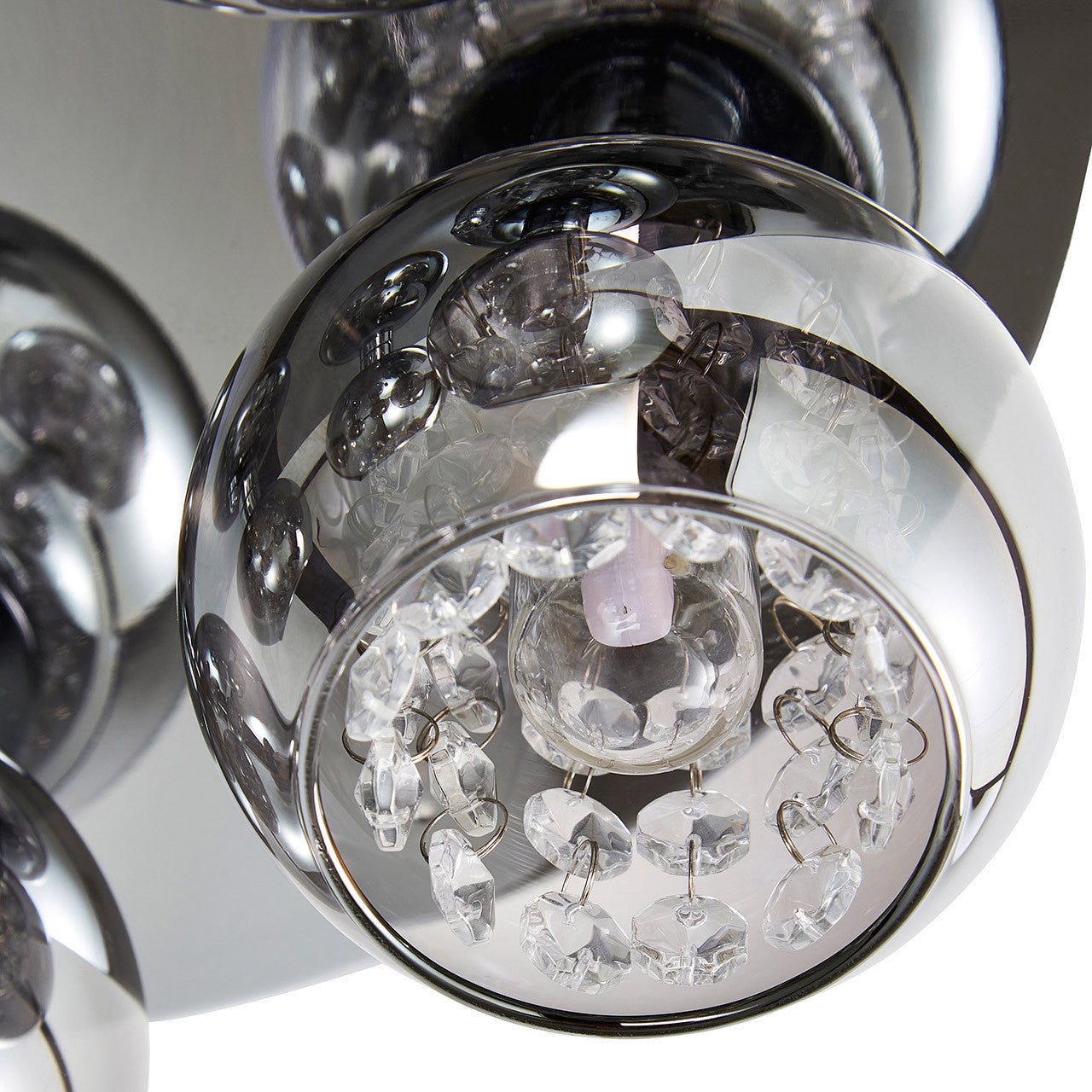 Forum SPA-35841-SMK Megara 5 x G9 Ceiling Light with Crystal Droplets and Smoked Glass Shades IP44 Chrome