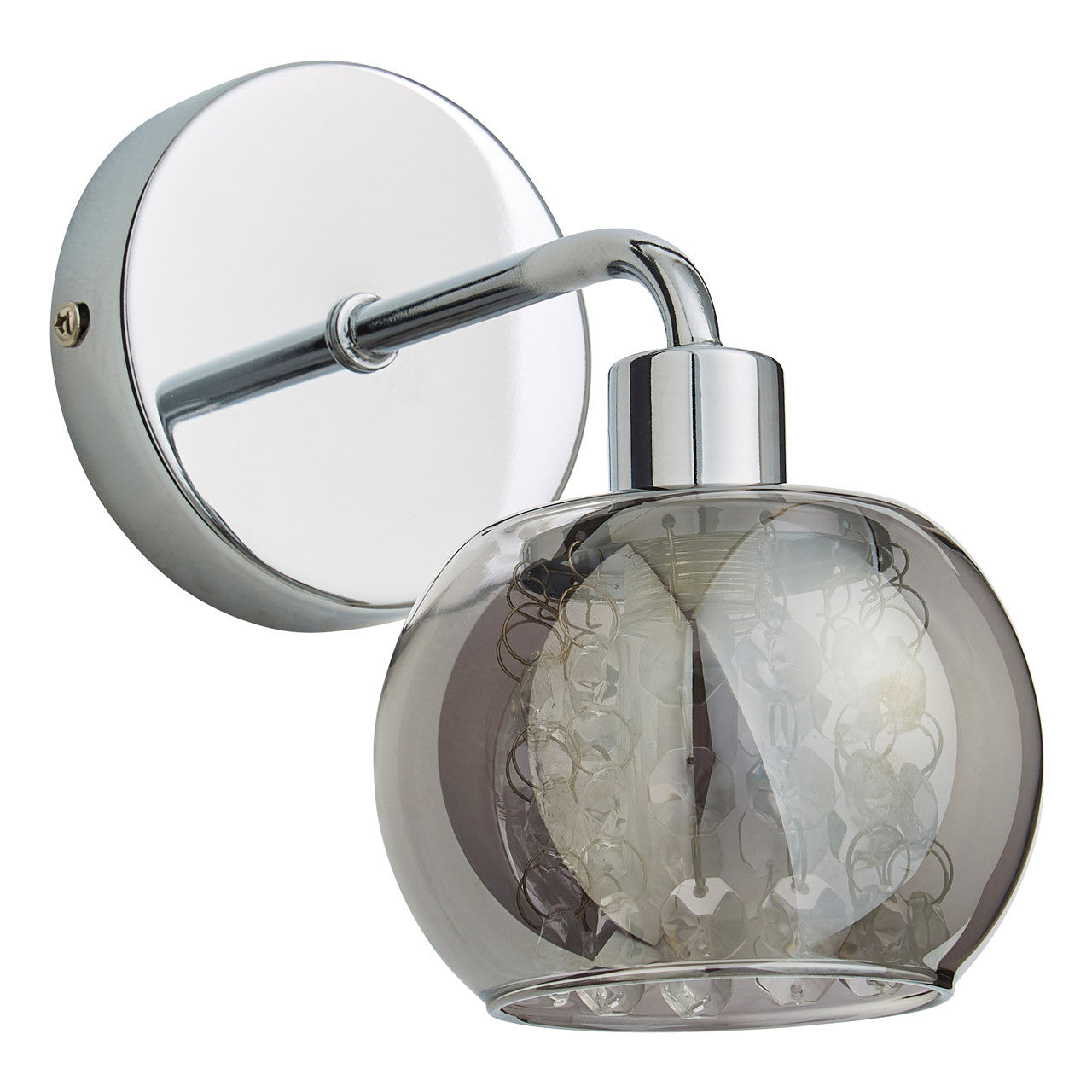 Forum SPA-35842-SMK Megara G9 Wall Light with Crystal Droplets and Smoked Glass Shade IP44 Chrome