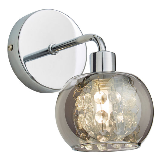 Forum SPA-35842-SMK Megara G9 Wall Light with Crystal Droplets and Smoked Glass Shade IP44 Chrome