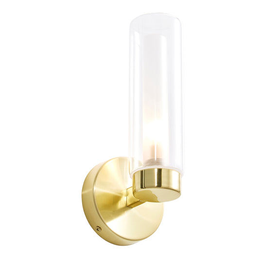 Forum SPA-35843-SBRS Sparti G9 Wall Light with Glass Tubular Shade IP44 Satin Brass