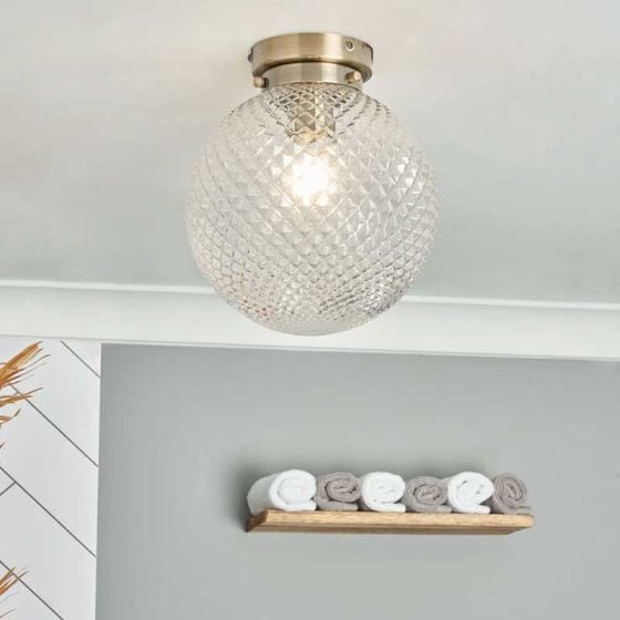 Forum SPA-37509-ABRS Vermont E27 Globe Ceiling Light with Decorative Opal Shade IP44 Antique Brass