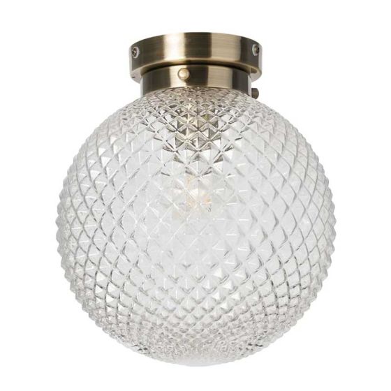 Forum SPA-37509-ABRS Vermont E27 Globe Ceiling Light with Decorative Opal Shade IP44 Antique Brass