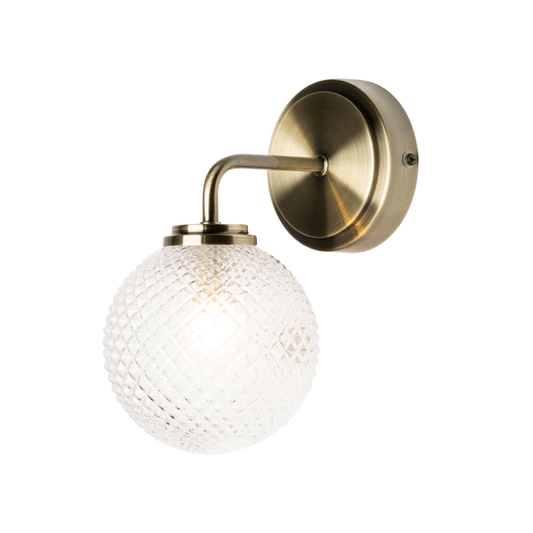 Forum SPA-37576-ABRS Vermont G9 Globe Wall Light with Decorative Opal Shade IP44 Antique Brass